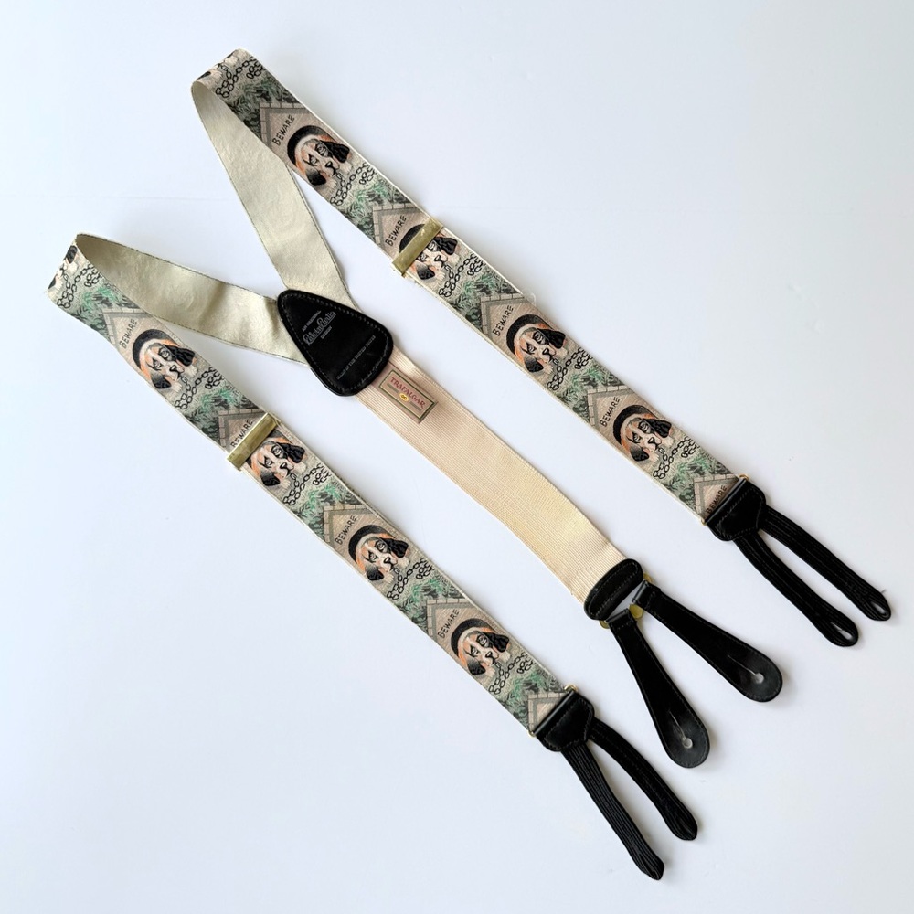 Vintage Calvin Curtis Trafalgar Hound 'Beware of Dog' Silk Braces / Suspenders